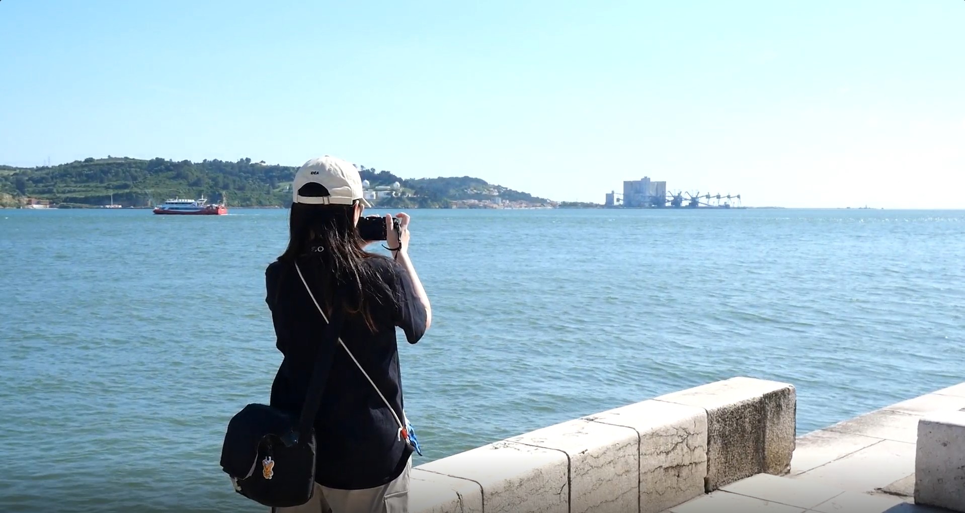 Aoyagi filming at the harbor.